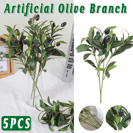 5PCS Artificial Olive Branch Greenery Fake Olive Leave With Fruit For Home Decor