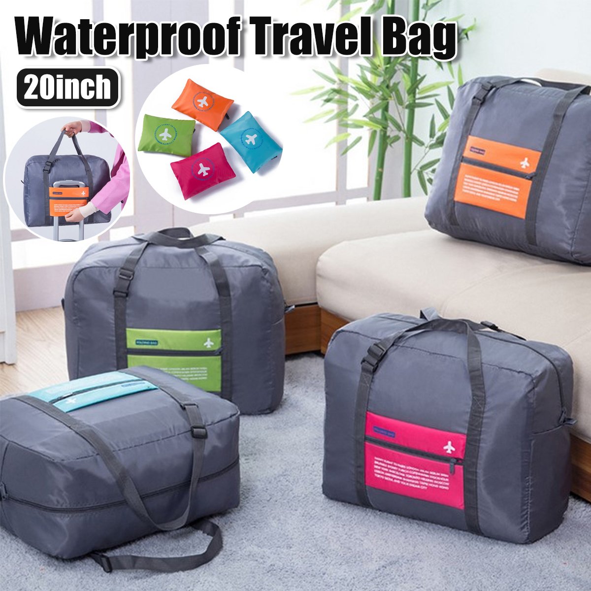 Durable Waterproof Nylon Lightweight Travel Duffel Bags for Storage 1pc