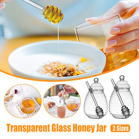 Household Glass Honey Jar with Lid 2 Sizes Stirring Rod Transparent Honey Bottle