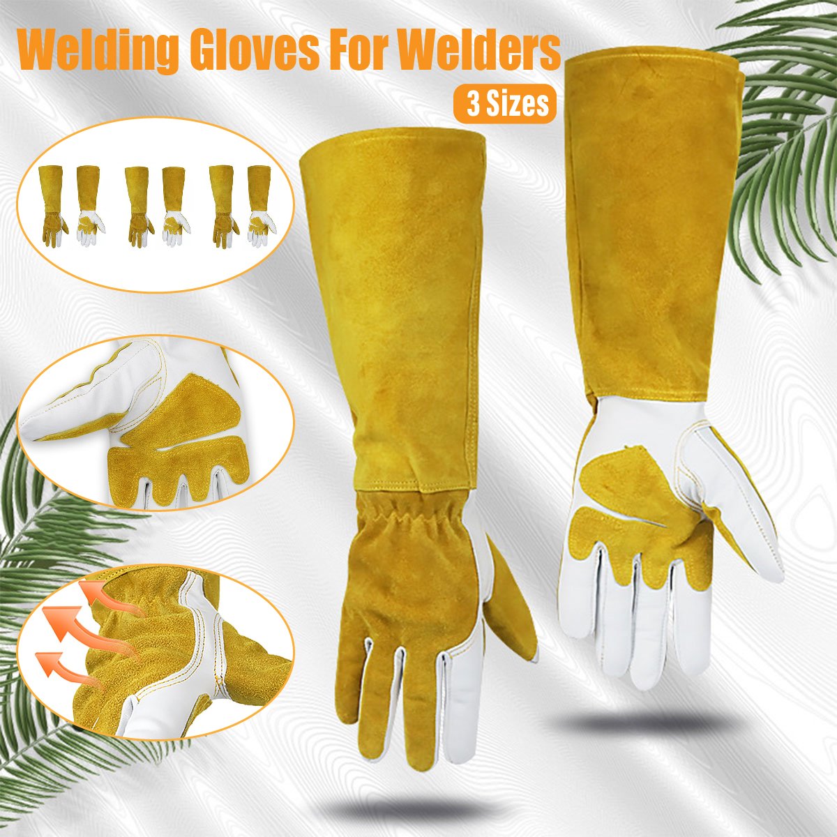 Heat Resistant Welding Gloves Long Heavy Duty Safety Work Gloves for Fireplace 1 Pair