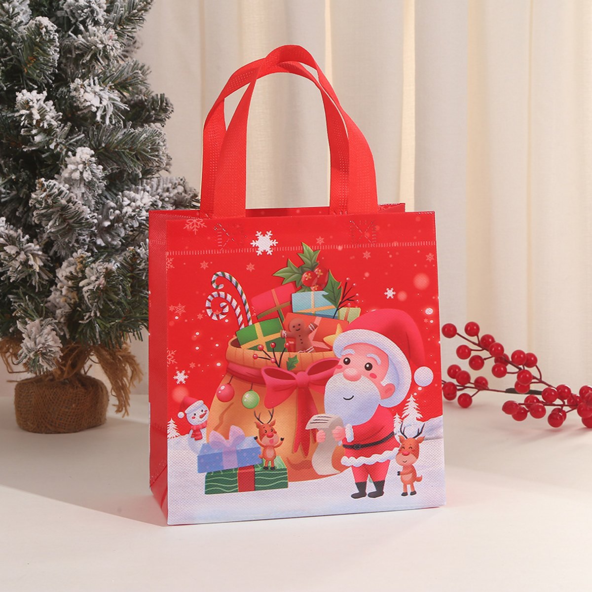 25pcs Christmas Non Woven Shopping Tote Bags Printed Colour Party Gift Bags