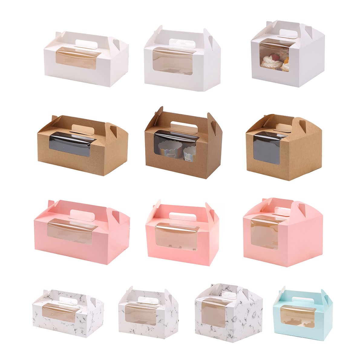 Food-Grade Cardboard Portable Cupcake Packaging Boxes with Window 25PCS