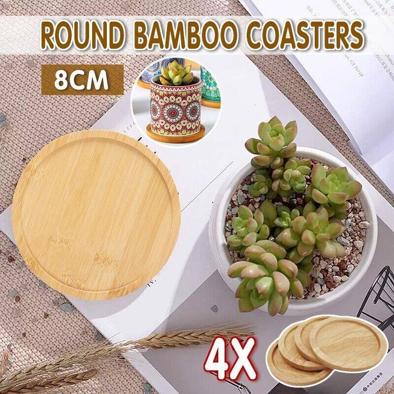 4x Round Bamboo Wooden Coaster Tea Coffee Drink Holders Pallet Beverage Mat Pad