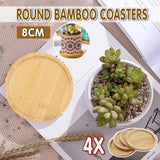 4x Round Bamboo Wooden Coaster Tea Coffee Drink Holders Pallet Beverage Mat Pad