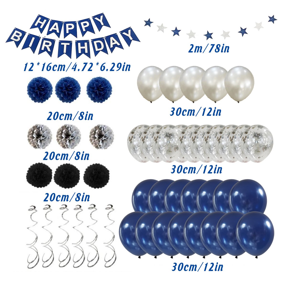 Blue Birthday Banner Balloon Set 47PCS