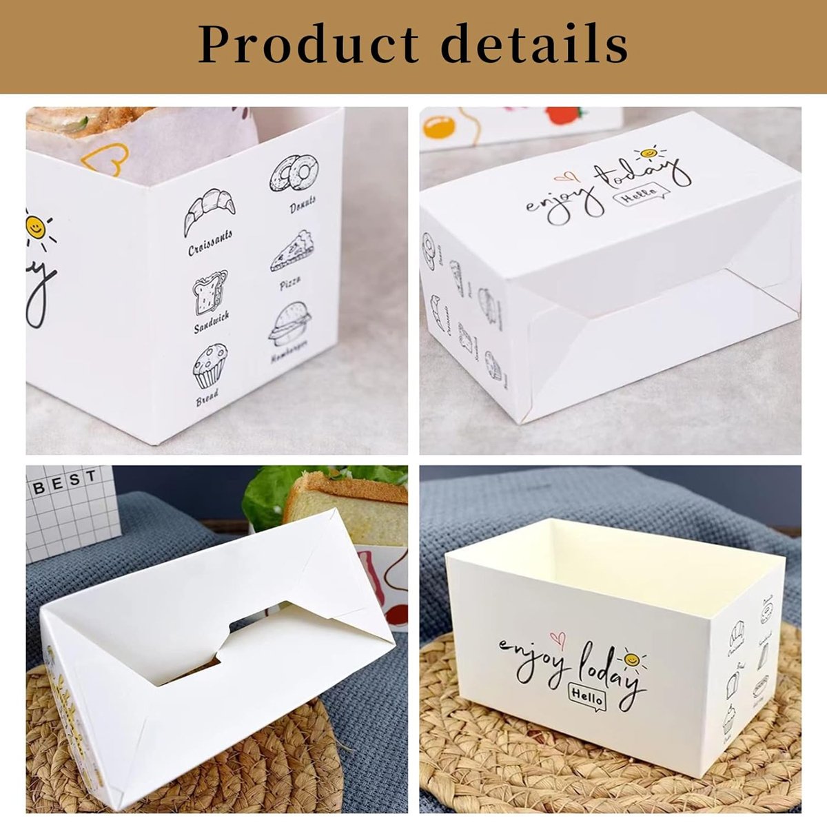 Paper Sandwich Boxes with Multicoloured Designs 100PCS