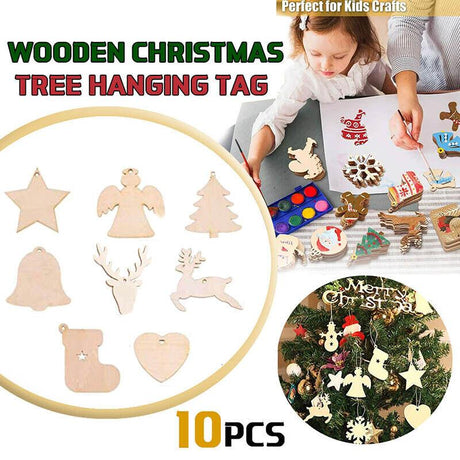 10pcs Christmas Wooden Shapes Craft Tags Embellishments