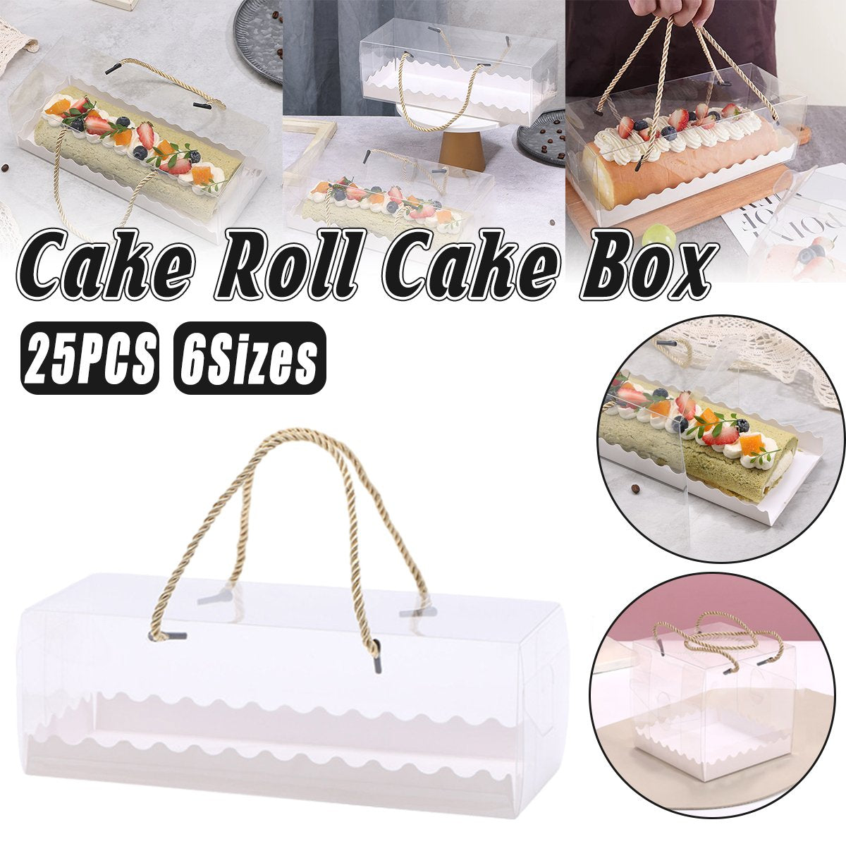 Transparent Plastic Cake Roll Packing Boxes 25pcs