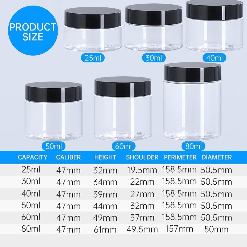 Durable PET Plastic Jars for Skincare Products Clear Plastic Jars with Black Caps 10pcs