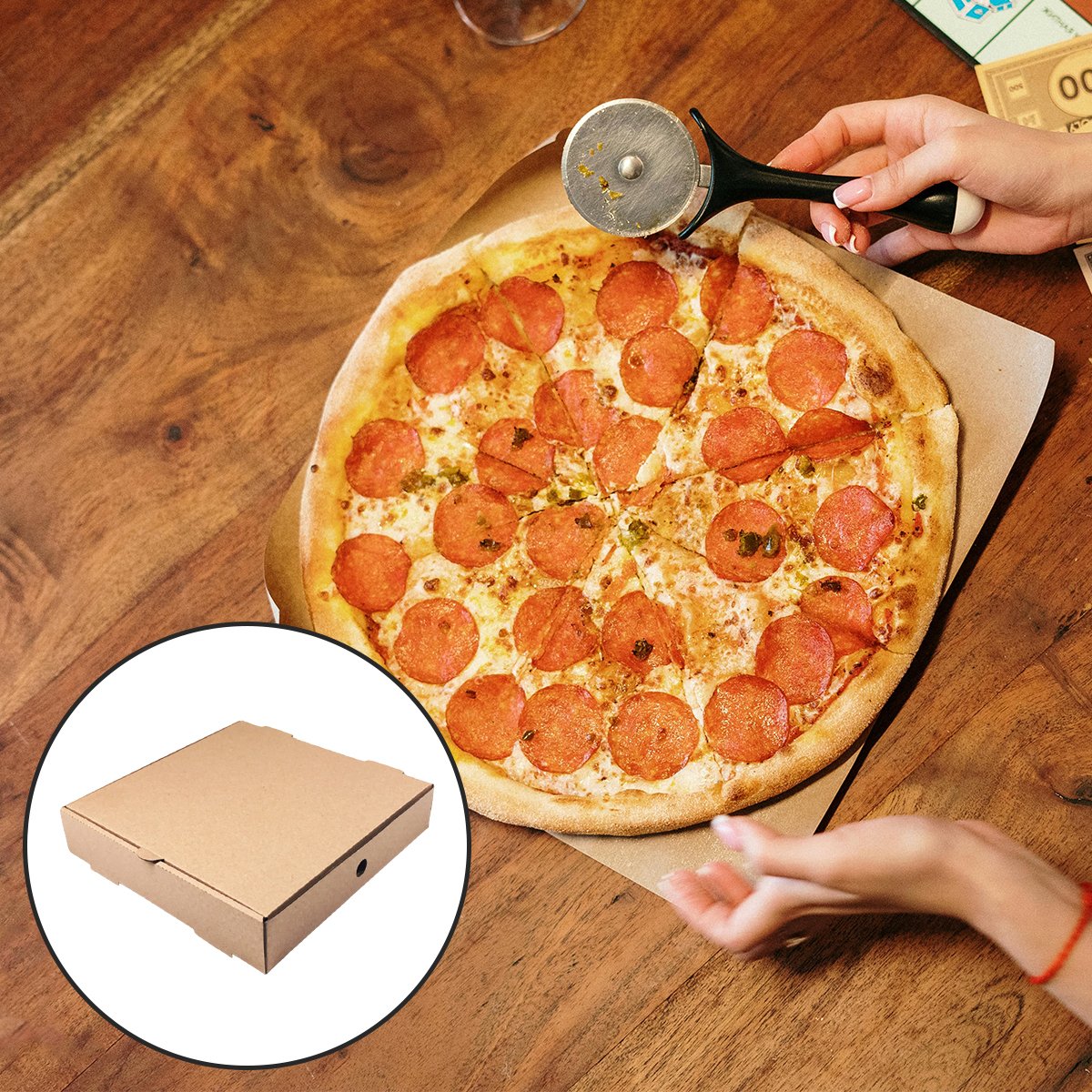 Kraft Pizza Boxes Corrugated Cardboard Durable Eco-Friendly 25PCS