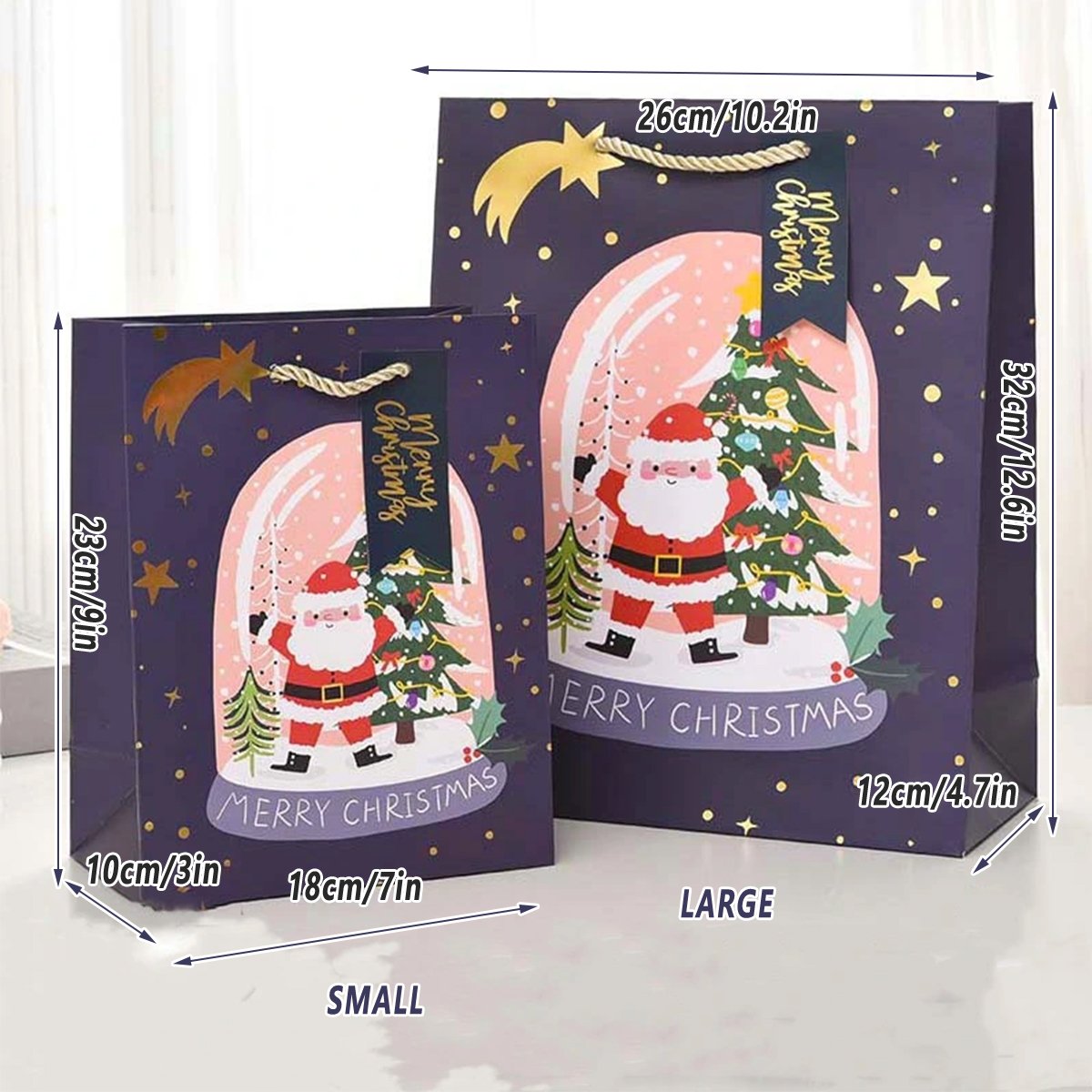 12pcs Christmas Paper Gift Bags Set Cute Cartoon Xmas Tote Present Bags