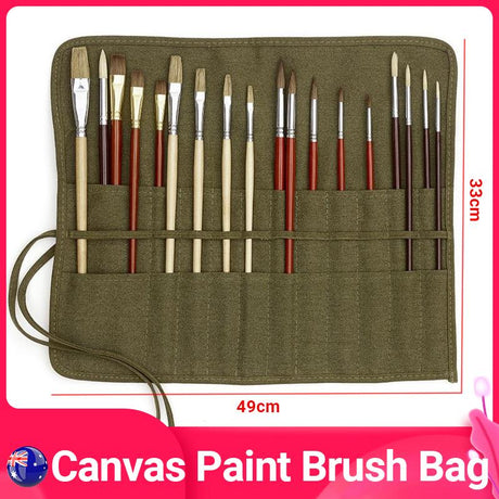 Roll Up Paint Brush Canvas Bag Green 1PCS