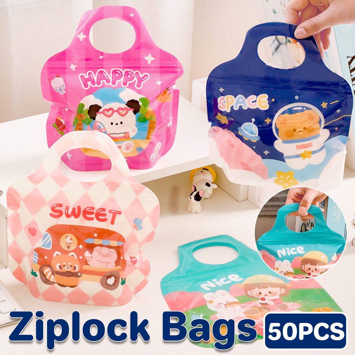 High-Quality Plastic Fun Cartoon Snack Candy Bags for Kids 50pcs