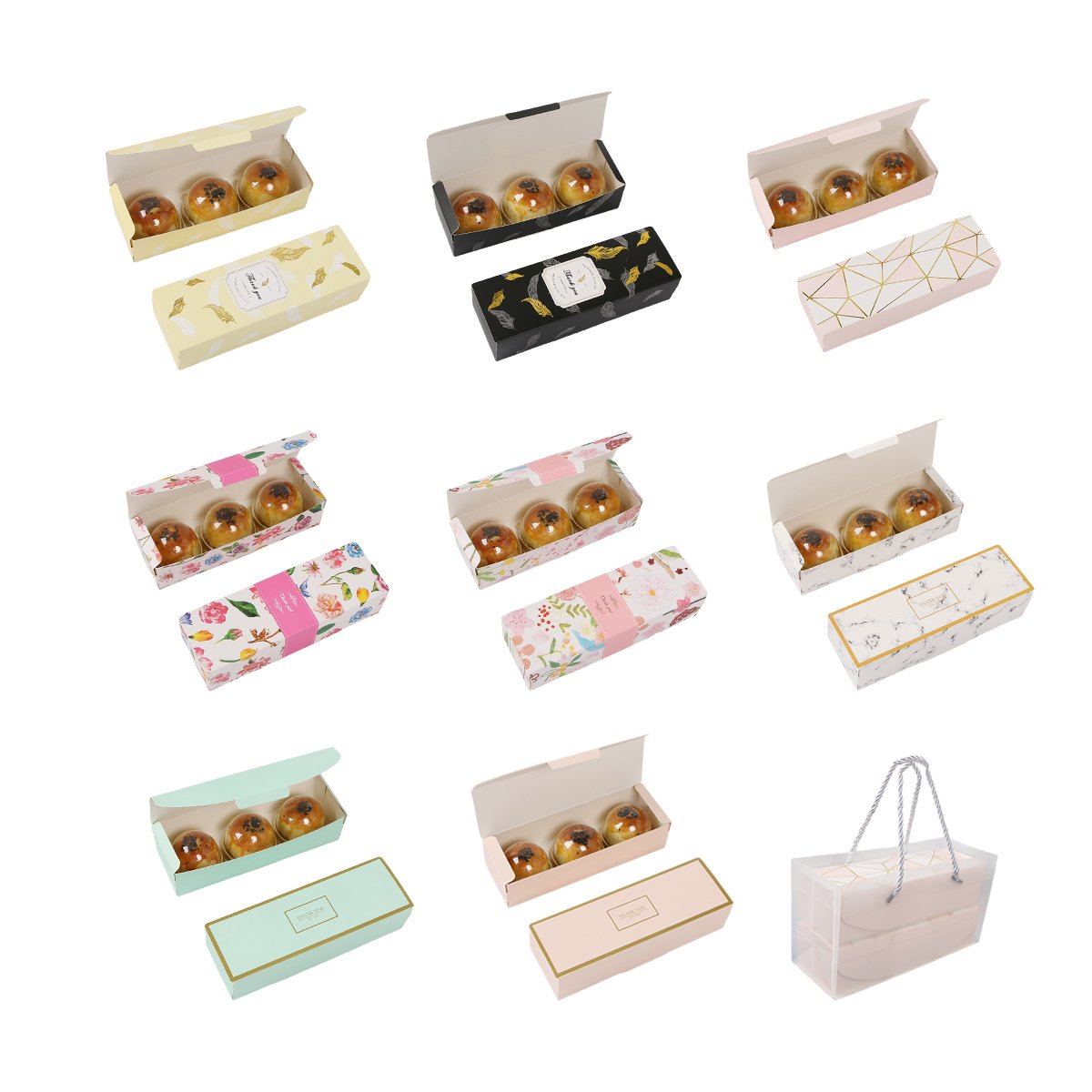 Long Strip Pastry Boxes Food-Grade Cardboard Elegant Design 25pcs