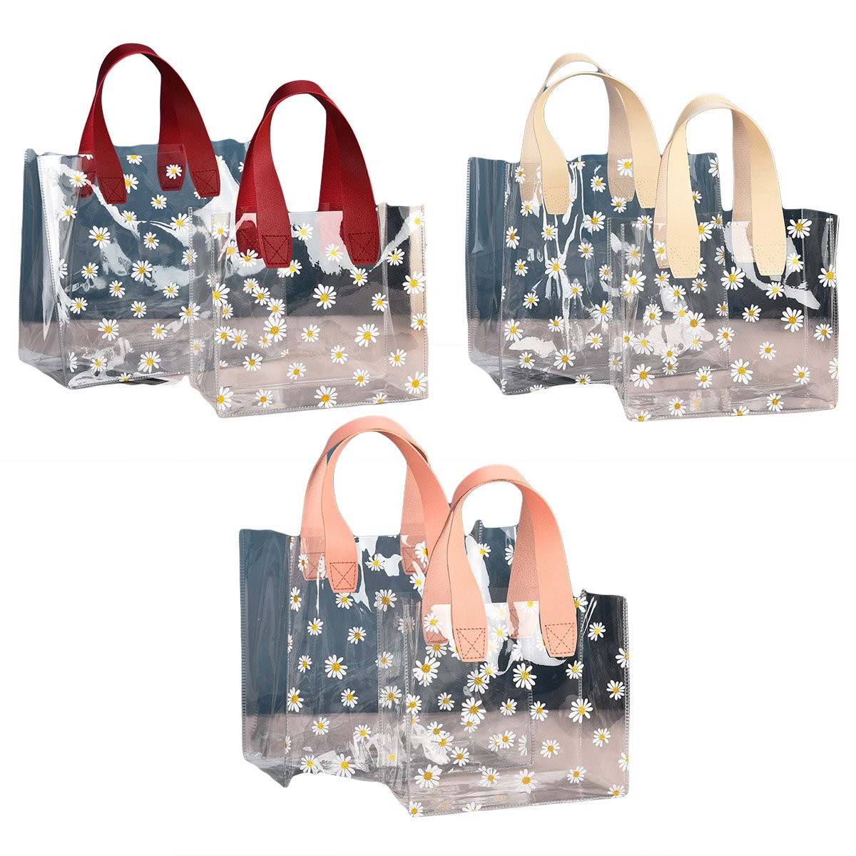 Clear PVC Tote Bags with Daisy Print for Weddings Birthdays 10pcs