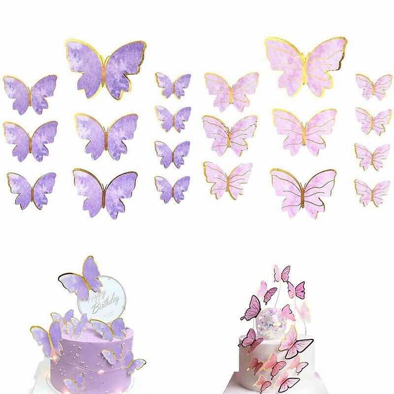 10PCS Butterfly Paper Topper Cake Happy Birthday Theme Festival Decoration DIY