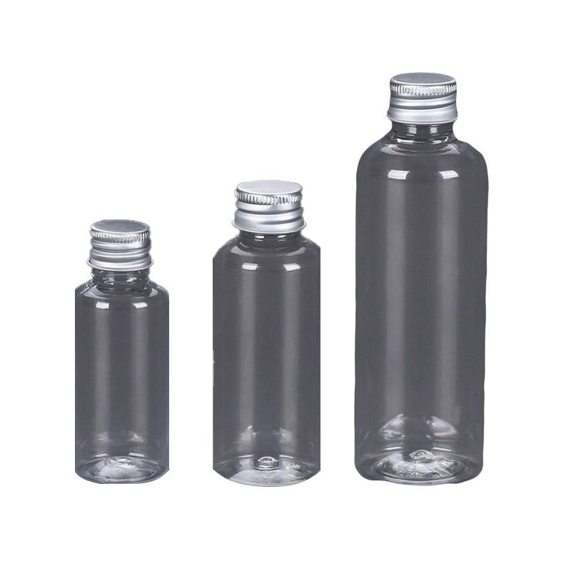 PET Clear Plastic Bottles with Aluminum Caps for Liquids 50 or 100 pcs