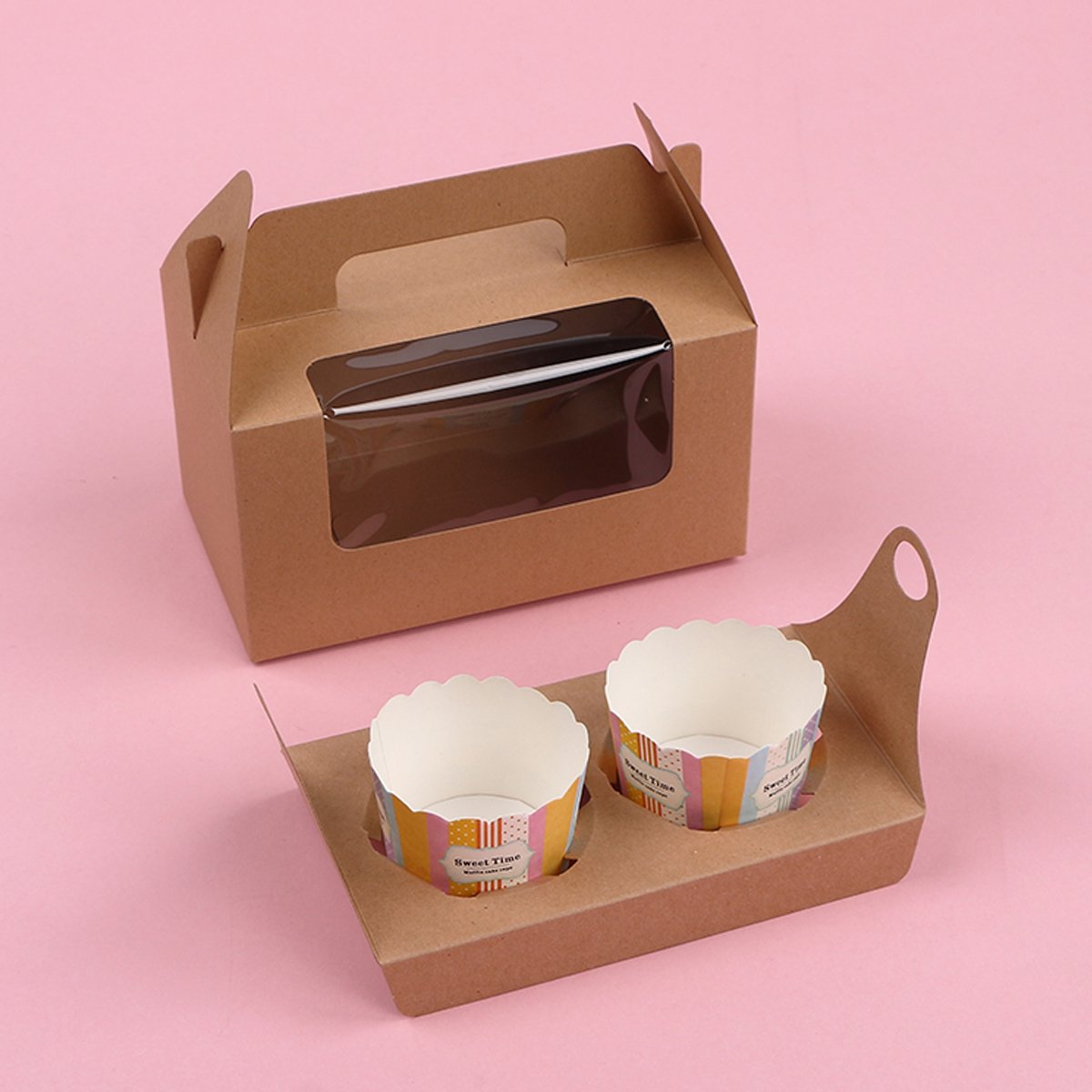 Food-Grade Cardboard Portable Cupcake Packaging Boxes with Window 25PCS