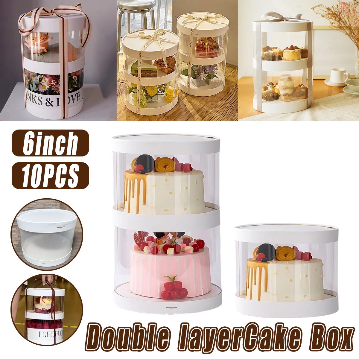 Clear Round Cake Box PET Plastic Elegant Cupcake Packaging 10PCS