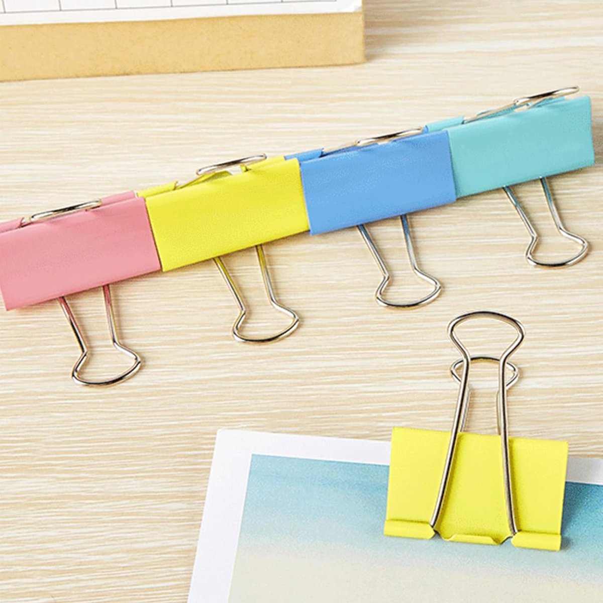 Durable Tempered Steel Colourful Binder Clips for Document Organization 12pcs