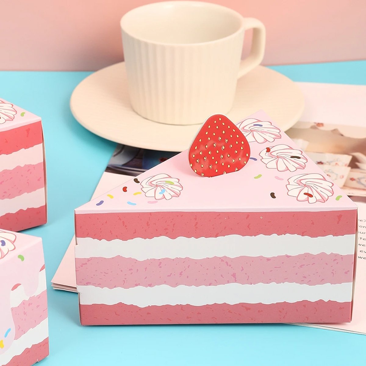 Add a touch of sweetness to your next celebration with these adorable triangular cake-shaped candy boxes.