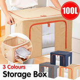 Linen Large Capacity Foldable Storage Box Organizer with Clear Windows 100L