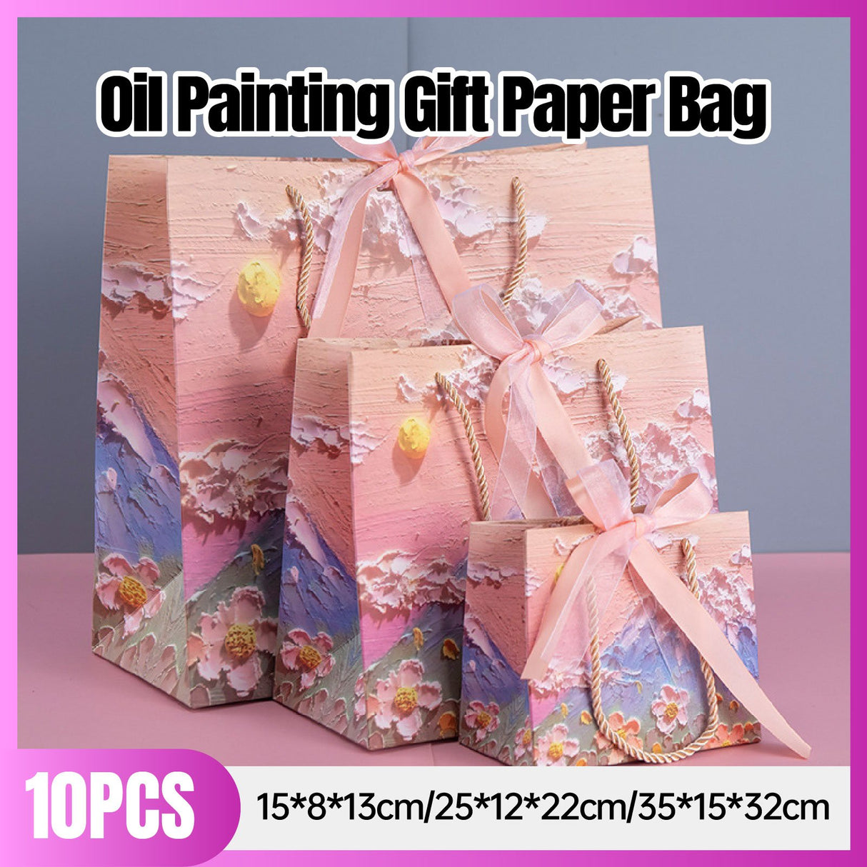 High-Quality Paper Oil Painting Gift Paper Bags Set for Special Occasions 10pcs