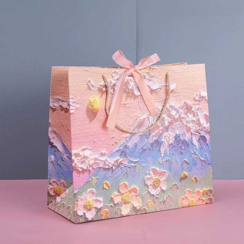 High-Quality Paper Oil Painting Gift Paper Bags Set 10PCS