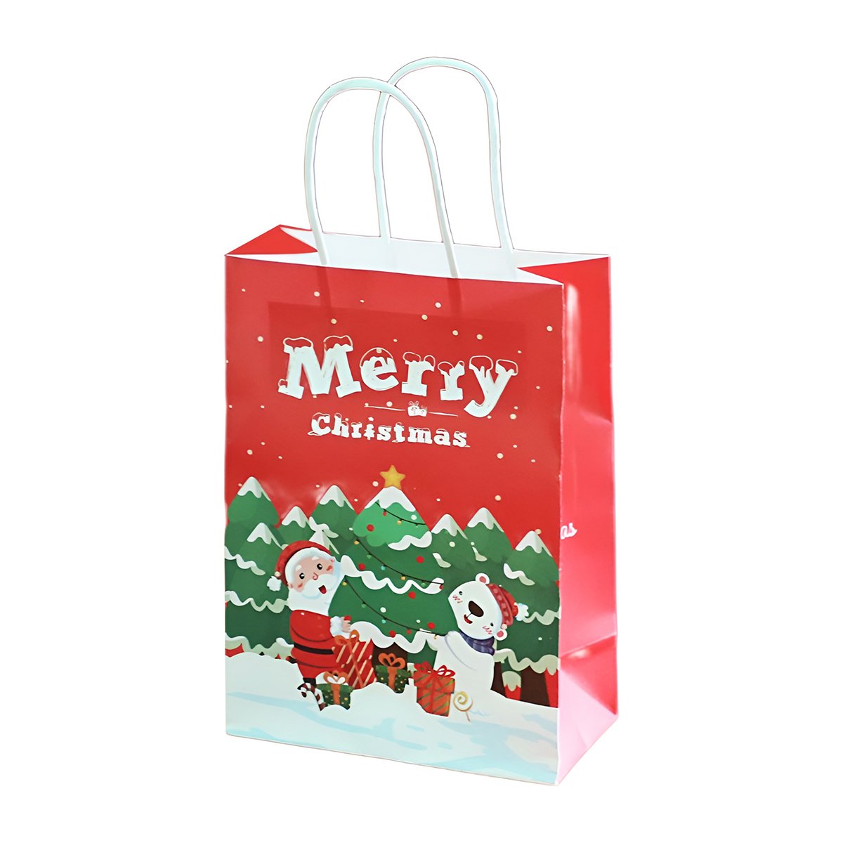 25PCS Christmas Tote Bags Kraft Paper Gift Bags Party Favor Holiday Shopping Bag