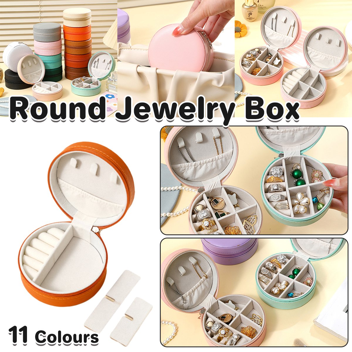 PU Leather Round Jewelry Boxes with Soft Flocking Interior for Travel Jewelry Boxes 1pc