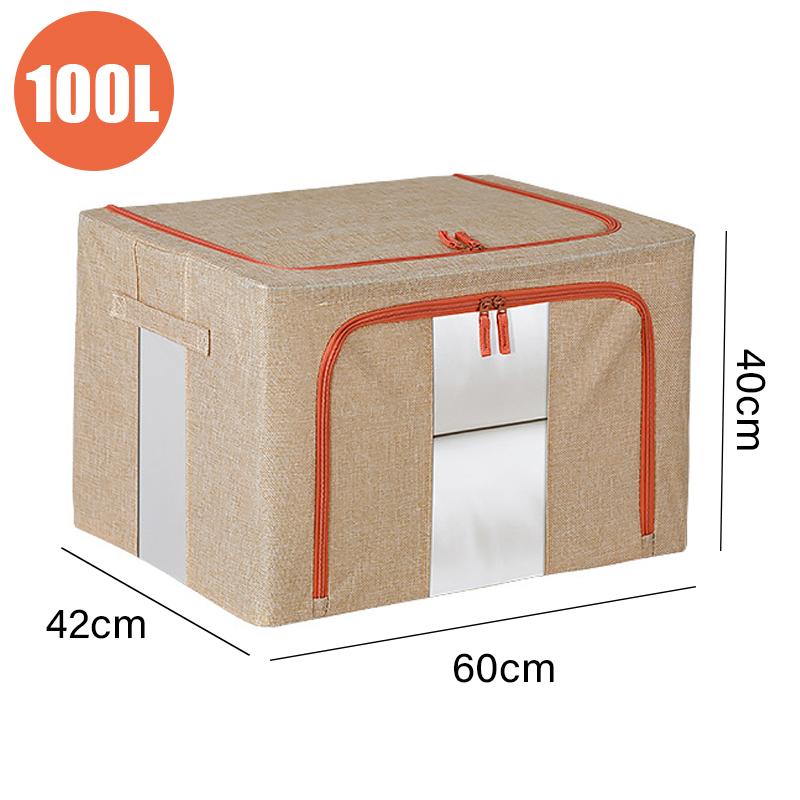 Linen Large Capacity Foldable Storage Box Organizer with Clear Windows 100L