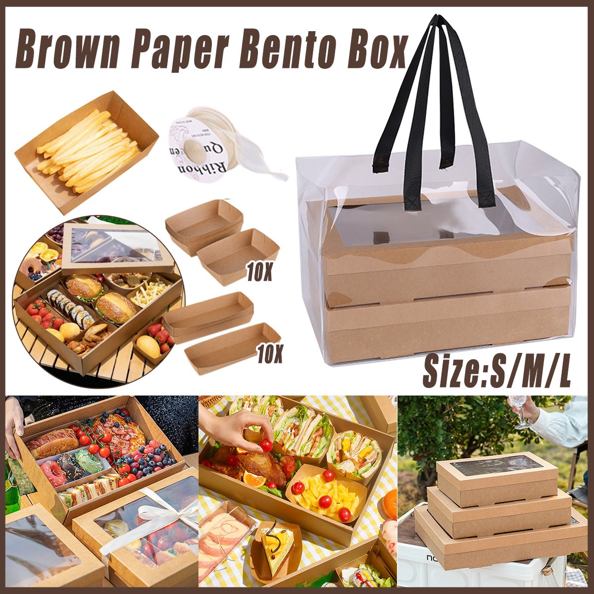 Grazing Boxes Kraft Paper with Clear Window for Outdoor Events 10 pcs