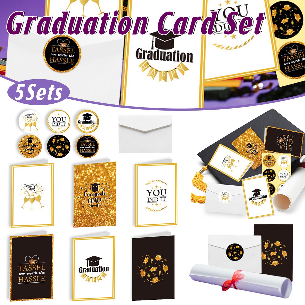 5sets Graduation Season Greeting Cards Party Invitations Congratulations Cards