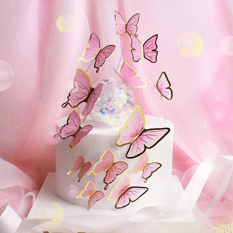 10PCS Butterfly Paper Topper Cake Happy Birthday Theme Festival Decoration DIY