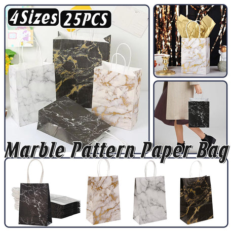 25PCS Marble Series Shopping Paper Bag Luxury Handbag Party Favor Gift Bags