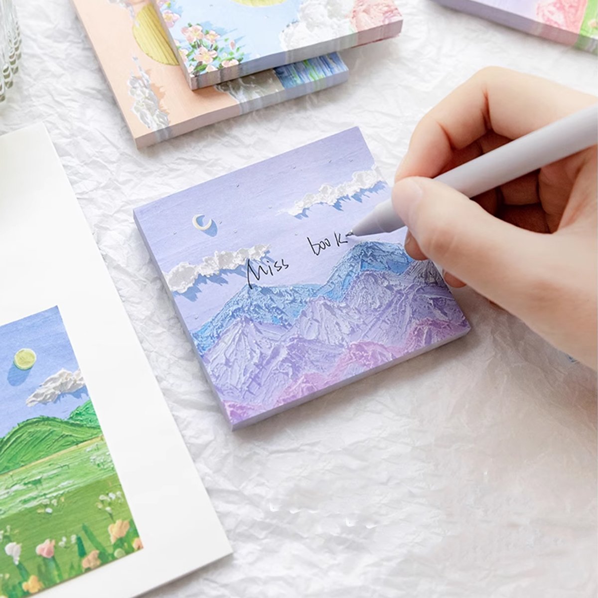 800 Sheets Colorful Oil Painting Sticky Notes Memo Pads Self-Adhesive Notes