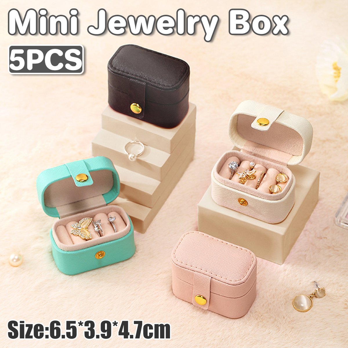 High-Quality Synthetic Leather Mini Jewelry Boxes for Travel Jewelry Boxes 5pcs