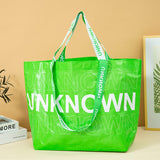 Waterproof Hand-Woven Durable Green Shopping Bags for Daily Use 5pcs