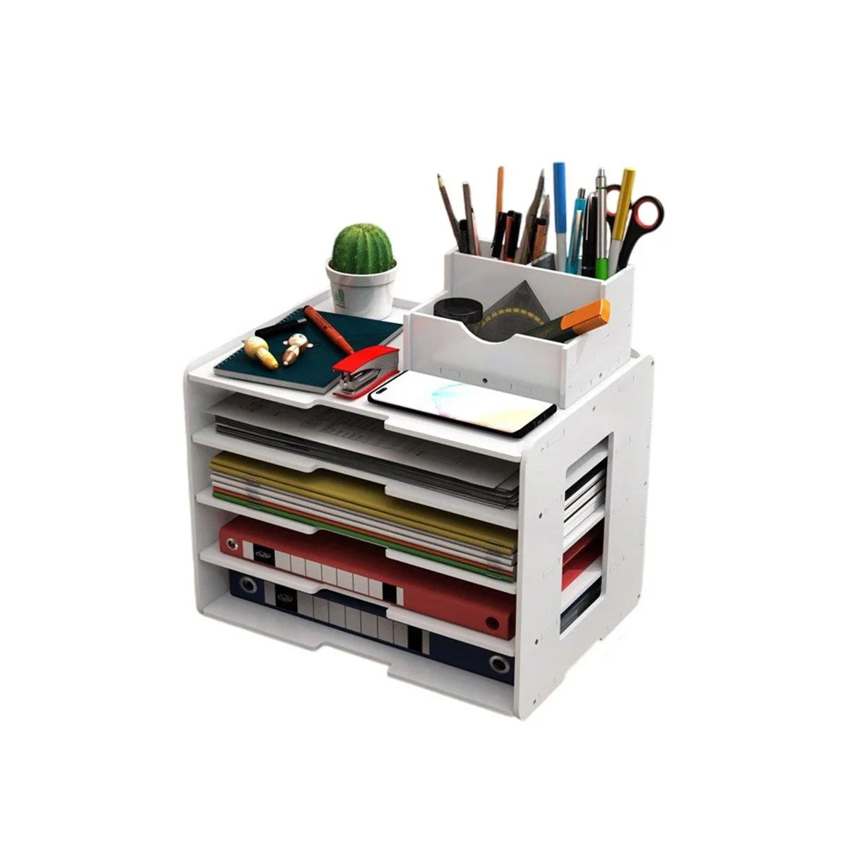 File Storage Racks Warehouse Stationery File Storage Rack 4-6 Tiers | Office Organiser with Pen Holder ...