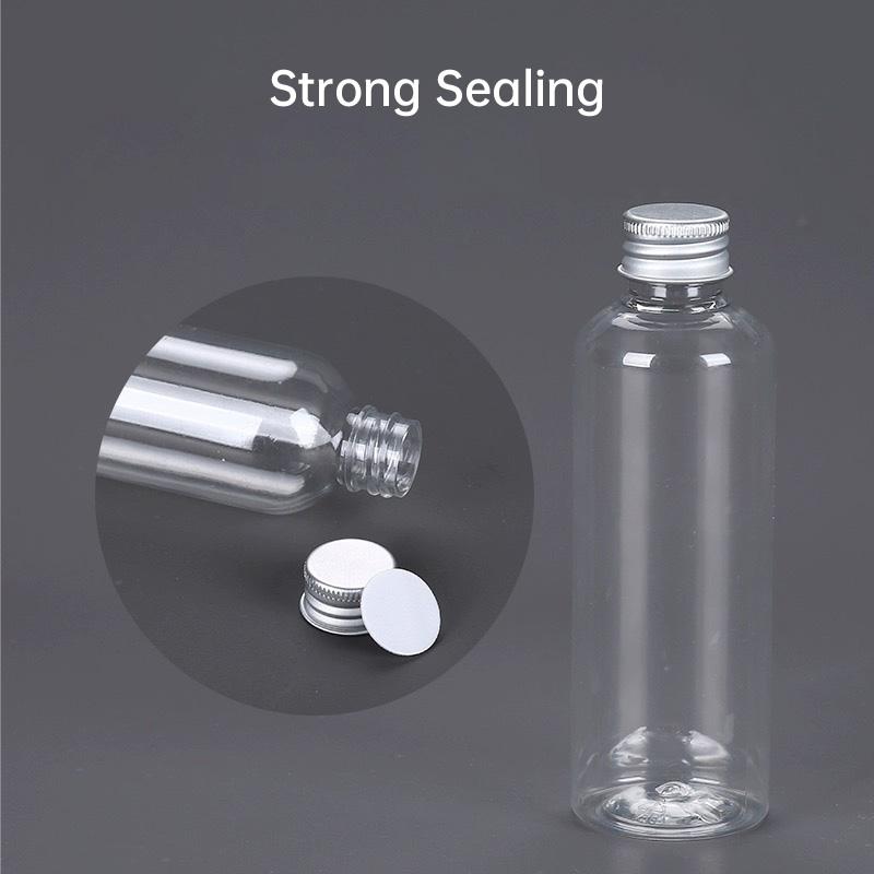 PET Clear Plastic Bottles with Aluminum Caps for Liquids 50 or 100 pcs