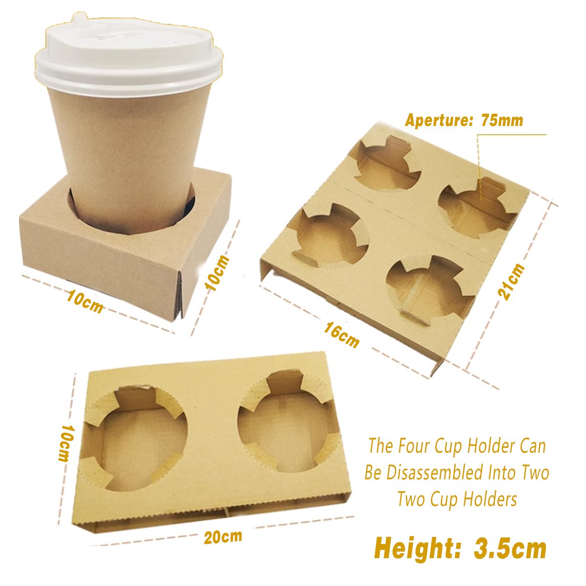 100pcs Corrugated Coffee Cup Holder with Thick Kraft Paper Base for Drinks