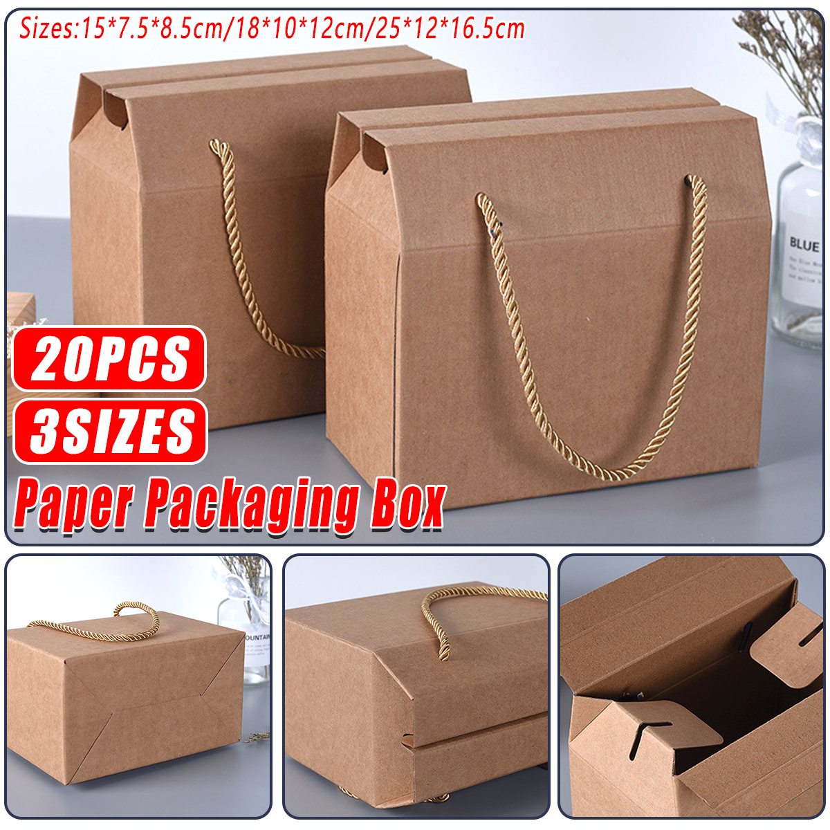 20Pcs Kraft Paper Cookie Boxes Bakery Packaging Brown Biscuit Gift Treat Boxes