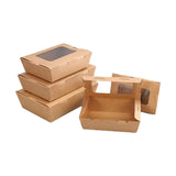 50pcs Kraft Paper Take Out Box Salad Fried Chicken Lunch Box with Open Window