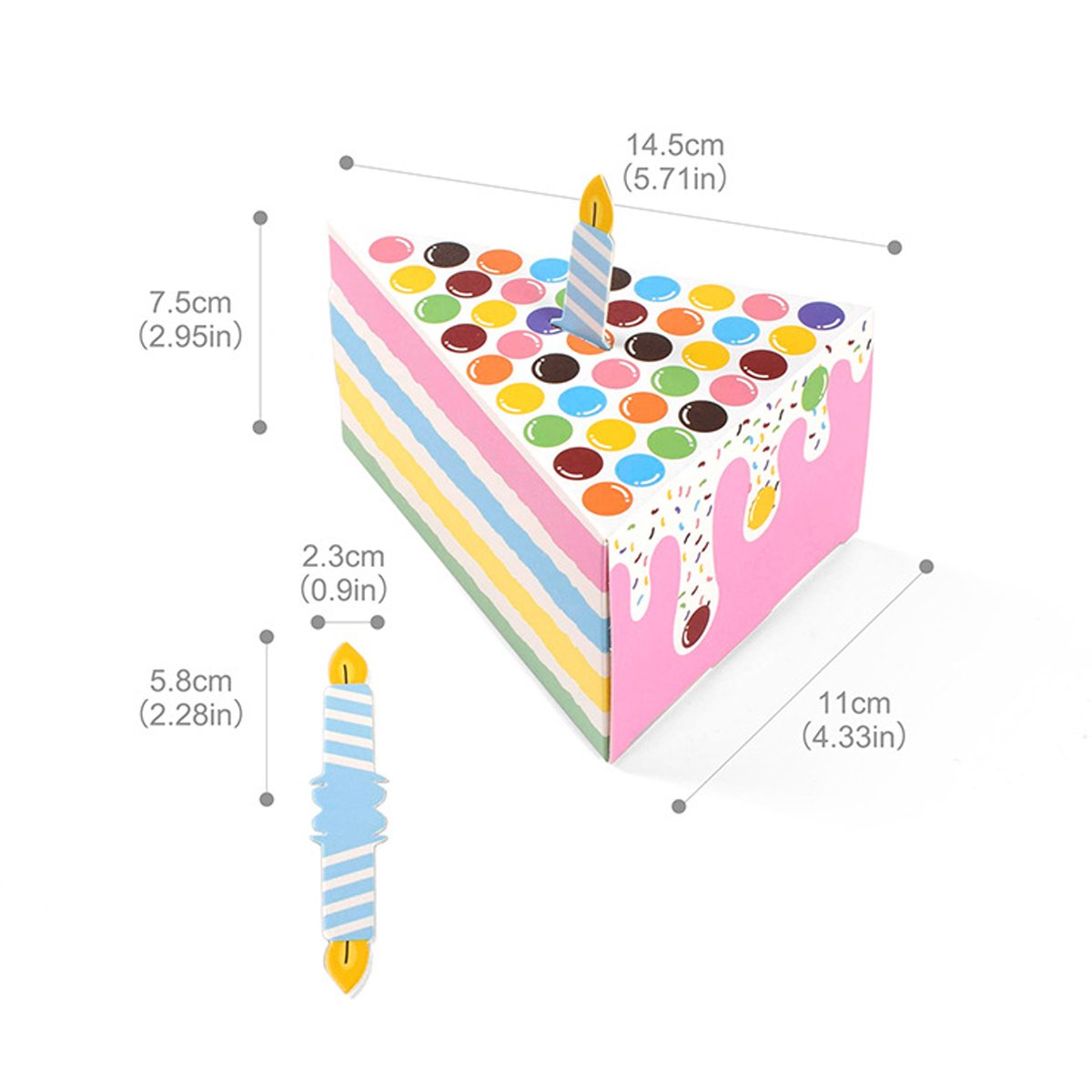 Add a touch of sweetness to your next celebration with these adorable triangular cake-shaped candy boxes.