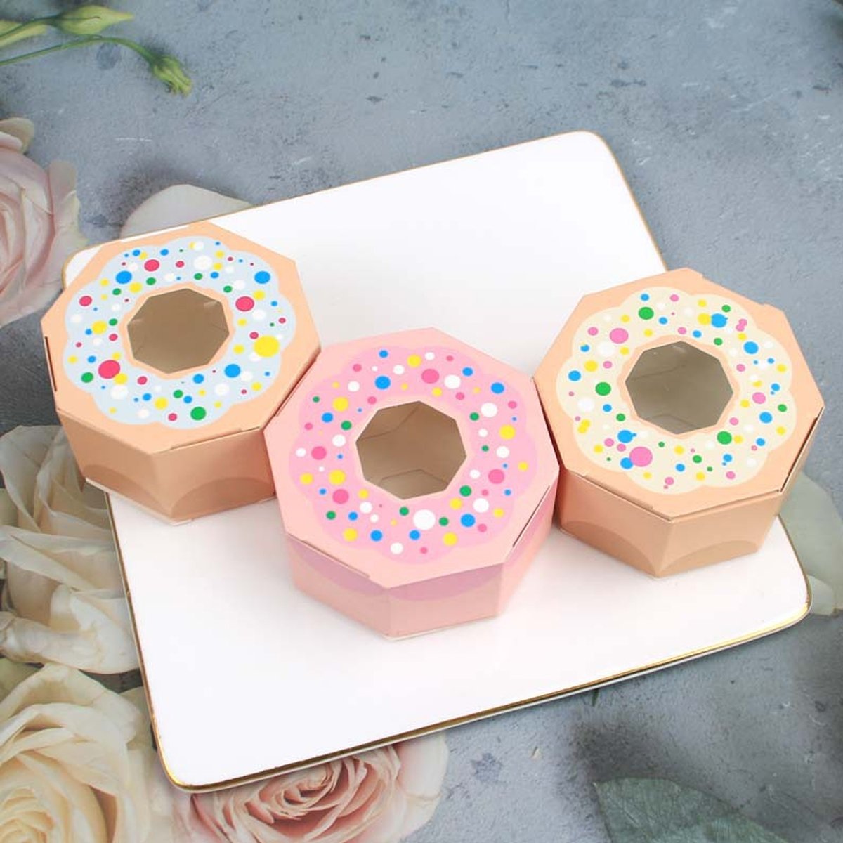 High-Quality Paper Fun Doughnut-Shaped Candy Boxes for Parties 100pcs