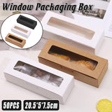 50PCS Set Kraft Paper Macaron Box with Transparent Window Cookie Candy Packaging