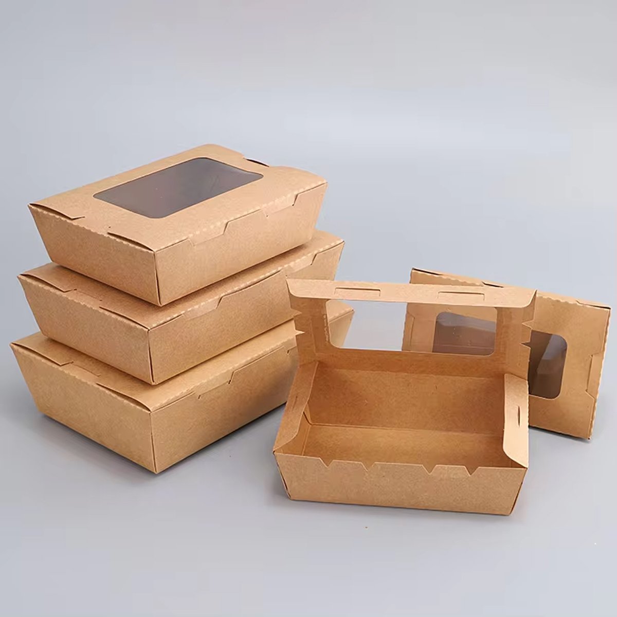 50pcs Kraft Paper Take Out Box Salad Fried Chicken Lunch Box with Open Window