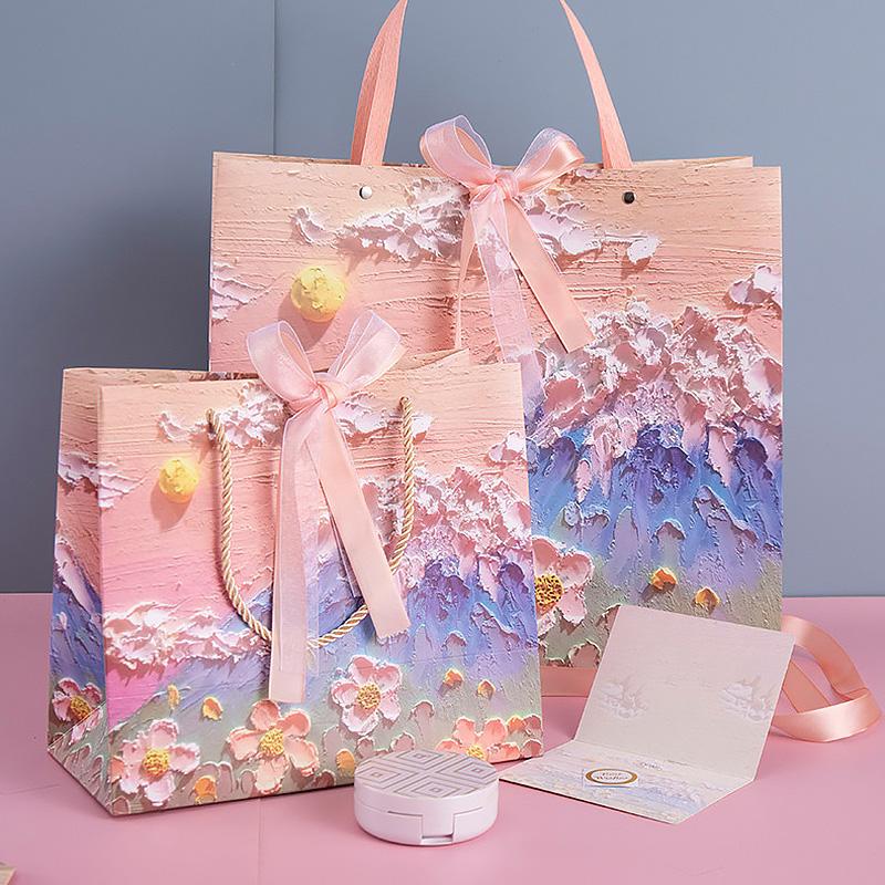 High-Quality Paper Oil Painting Gift Paper Bags Set for Special Occasions 10pcs