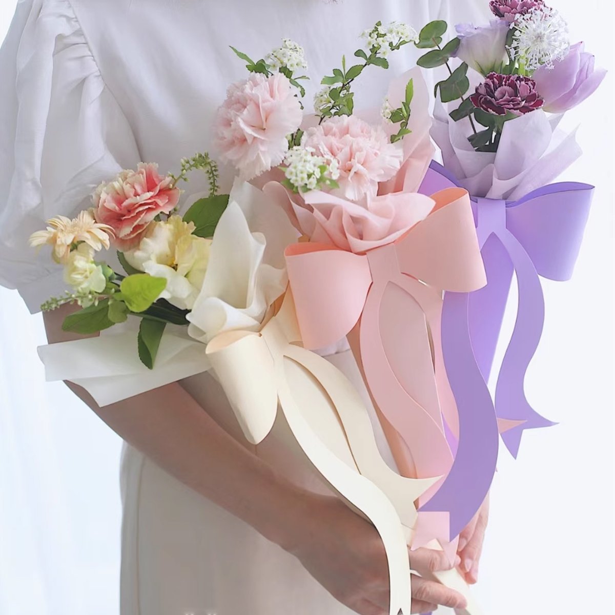 Bow Knot Flower Bouquet Boxes Durable Paperboard Elegant Floral Gift 10PCS