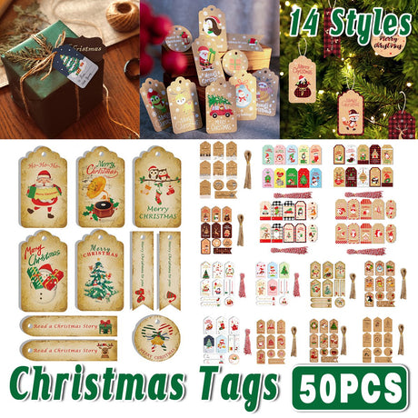 50PCS Christmas Kraft Paper Gift Tags Packaging Decor